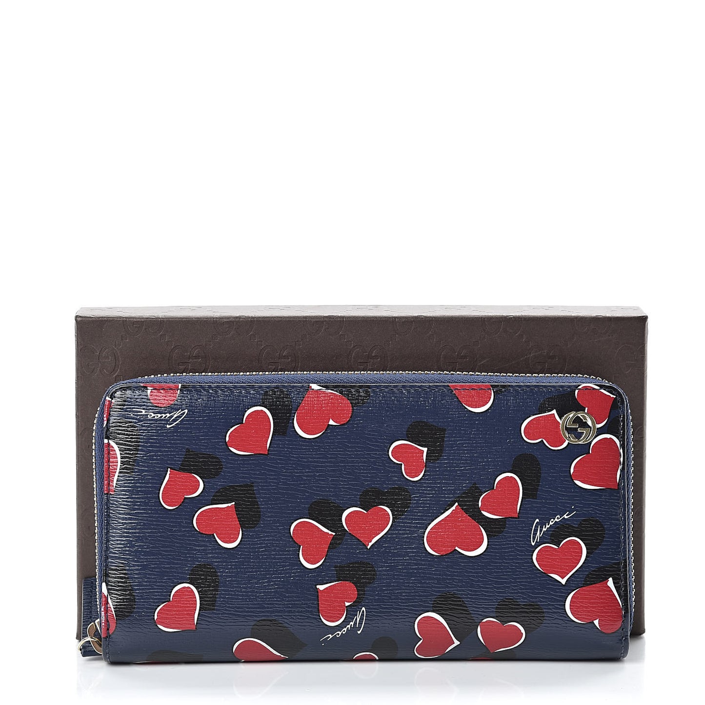 Calfskin Heartbeat Print Zip Around Wallet Blue