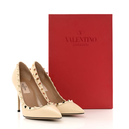Valentino Garavani Pebbled Calfskin Rockstud 100mm Pumps 36.5 Ivory 11 of 11