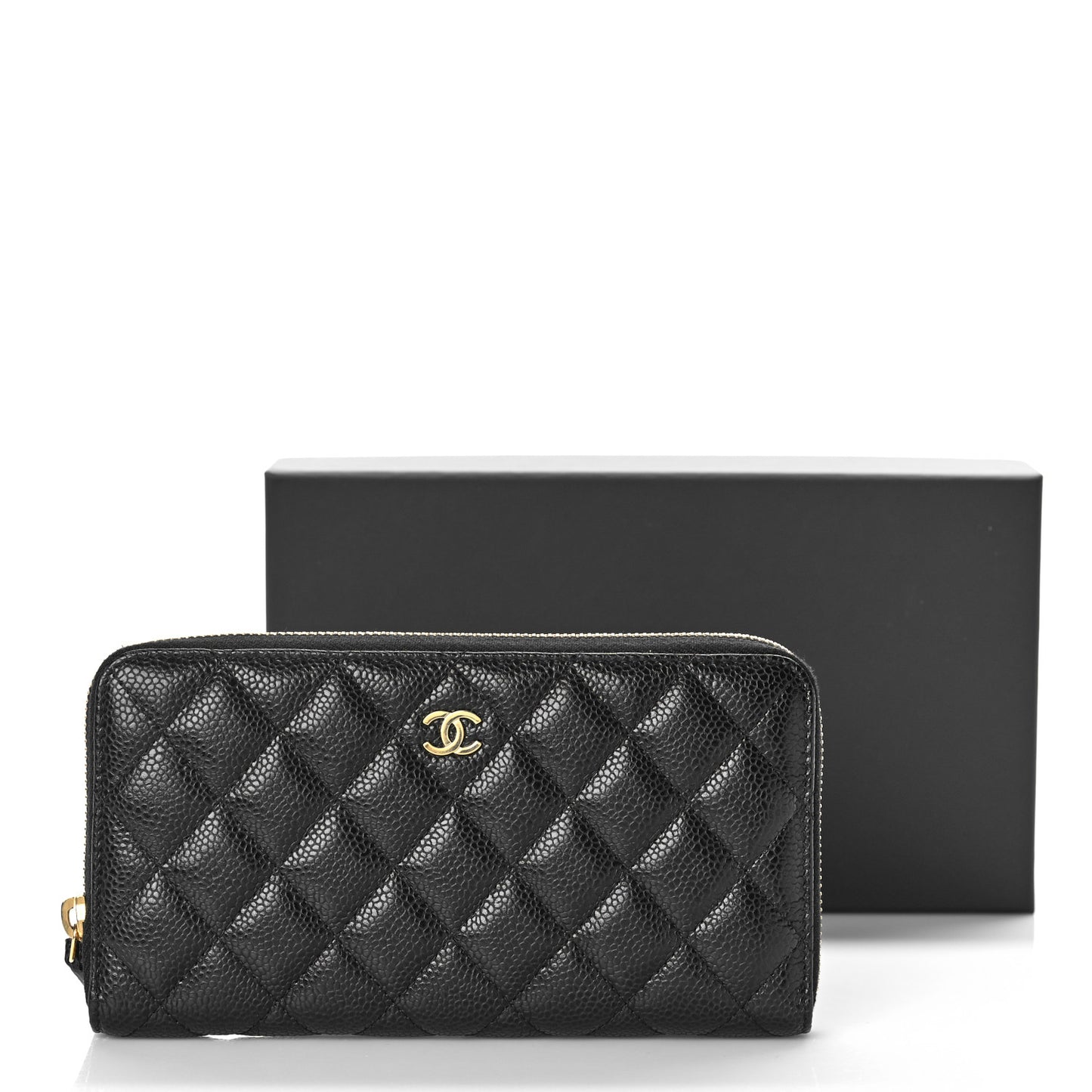 Caviar Quilted Large Gusset Zip Around Wallet Black