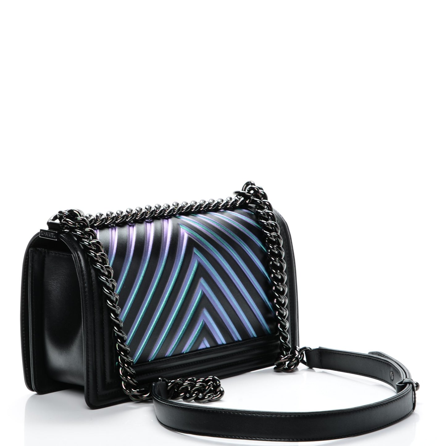 Calfskin Painted Chevron Embossed Medium Boy Flap Black