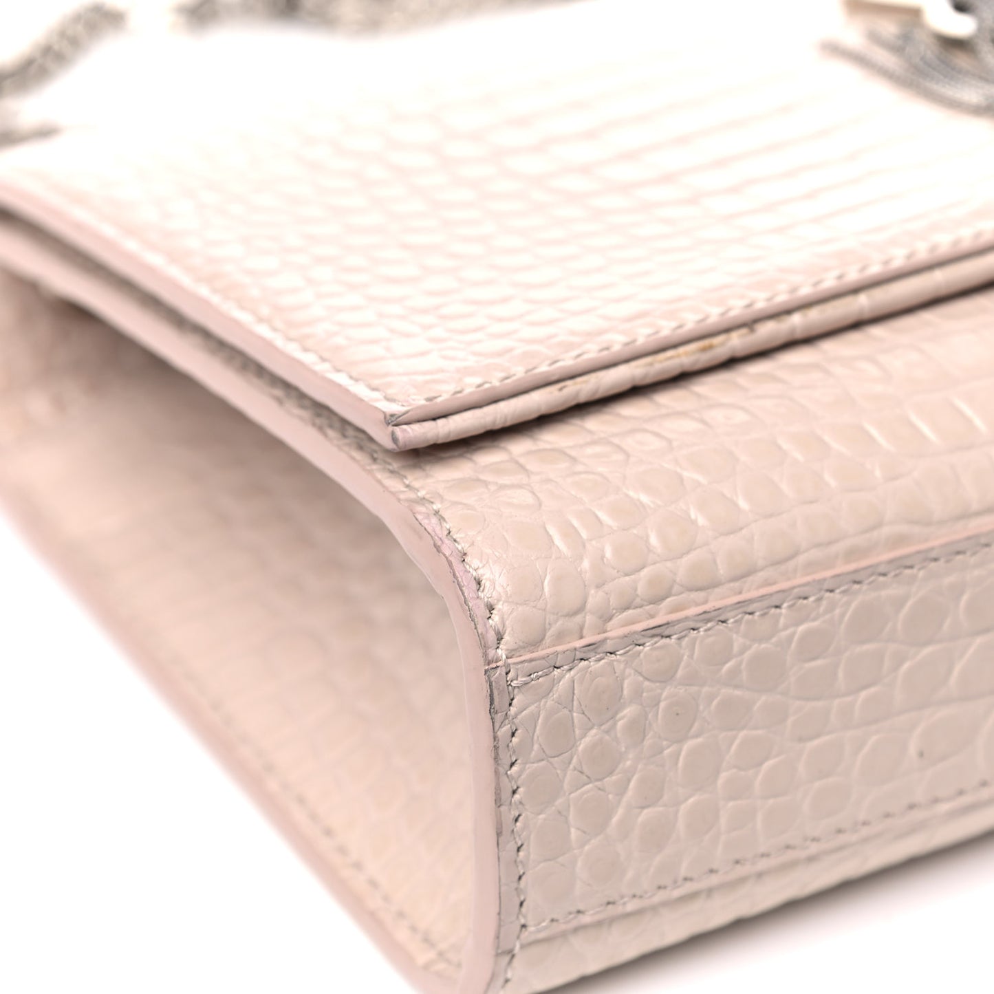 Calfskin Crocodile Embossed Medium Classic Monogram Kate Tassel Satchel Powder Pink