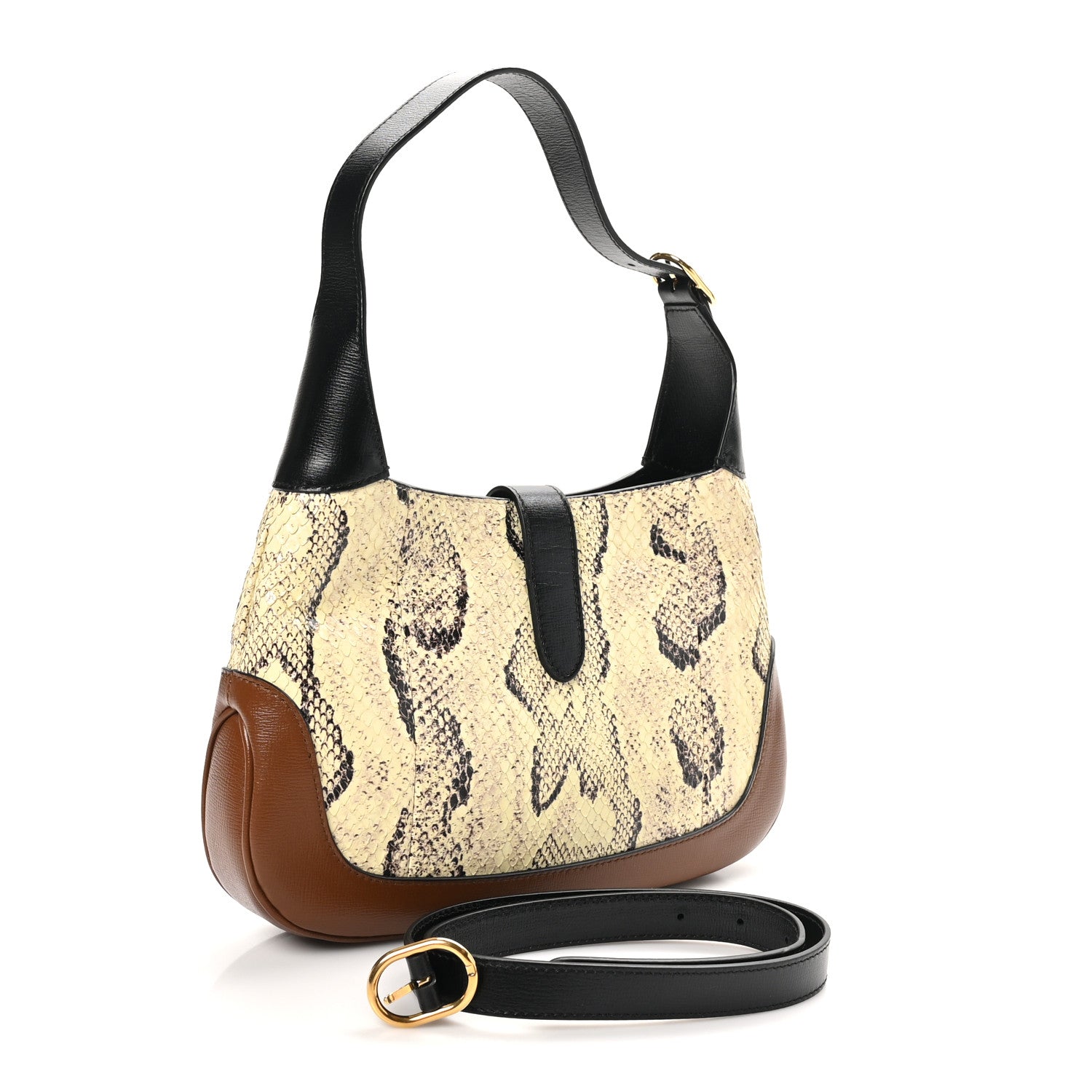 Gucci Snakeskin Calfskin Small Jackie 1961 Hobo Black Brown 3 of 10