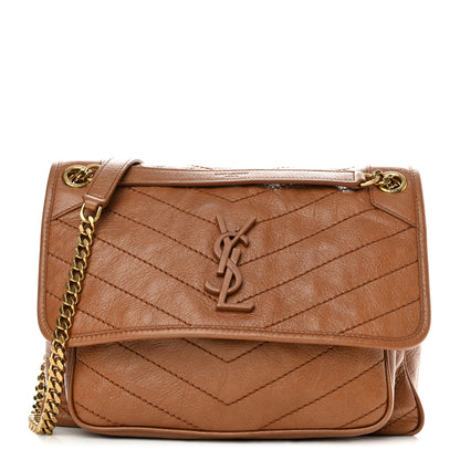 Saint Laurent Crinkled Calfskin Matelasse Monogram Medium Niki Chain Satchel Caramel 1 of 11