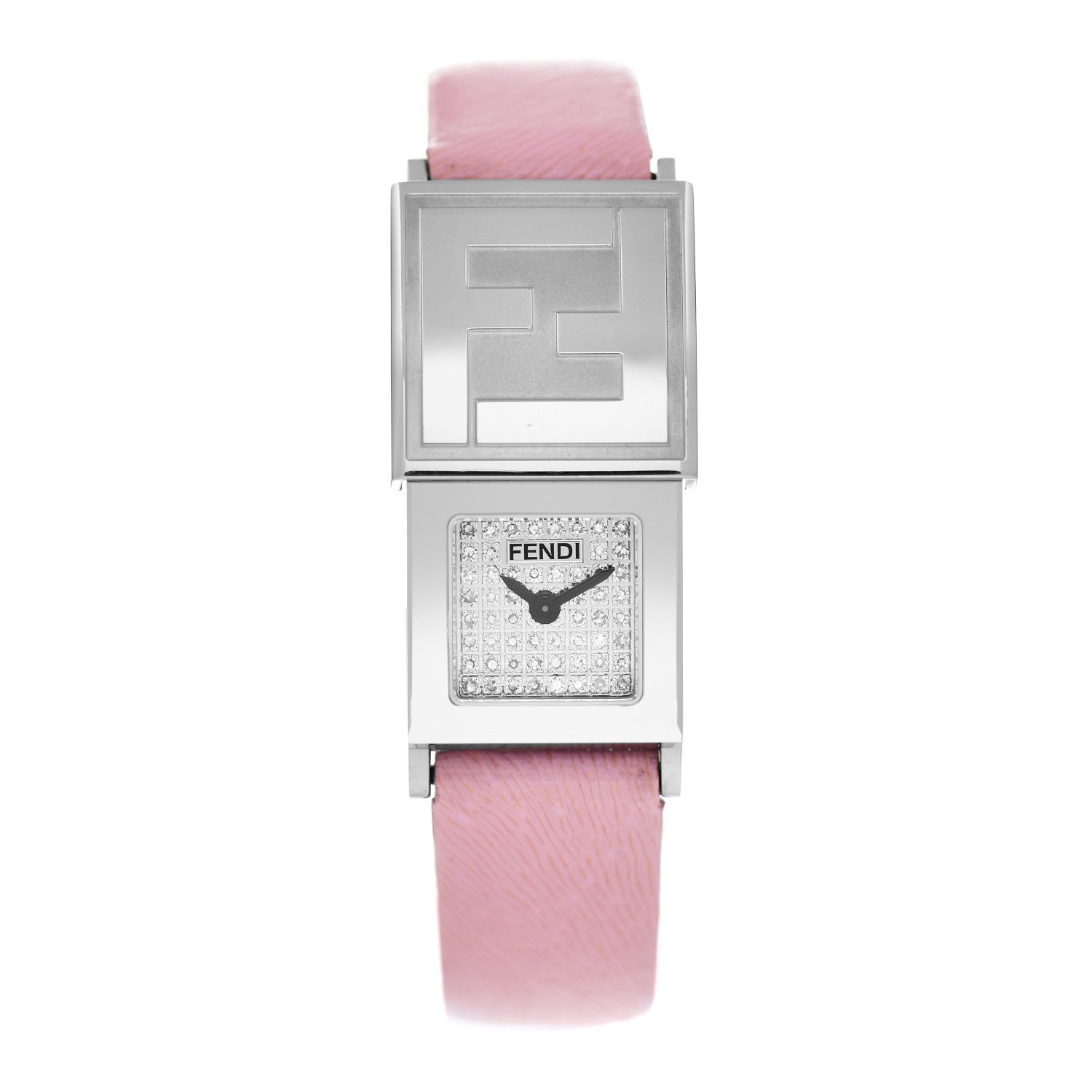 Fendi Stainless Steel Calfskin Diamond Pave 18mm Quartz Watch 1 of 5