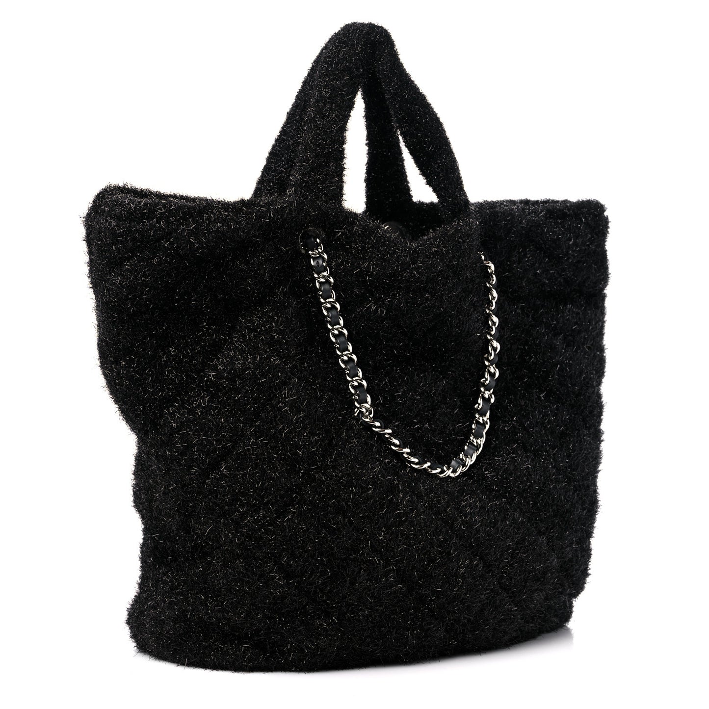 Knit Metallic Lambskin Large Shopping Tote Black