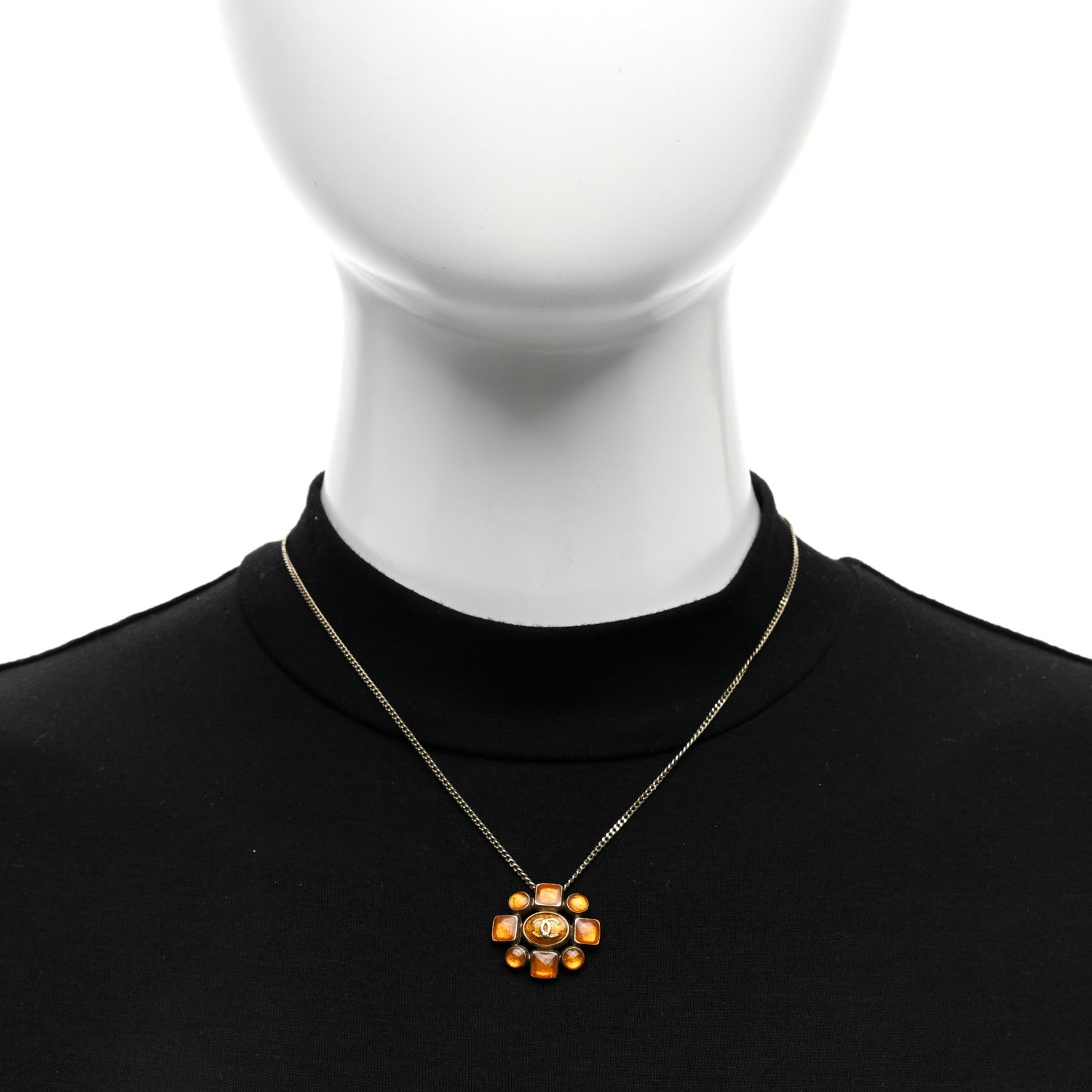 Chanel Gripoix Poured Glass CC Pendant Necklace Gold 2 of 5