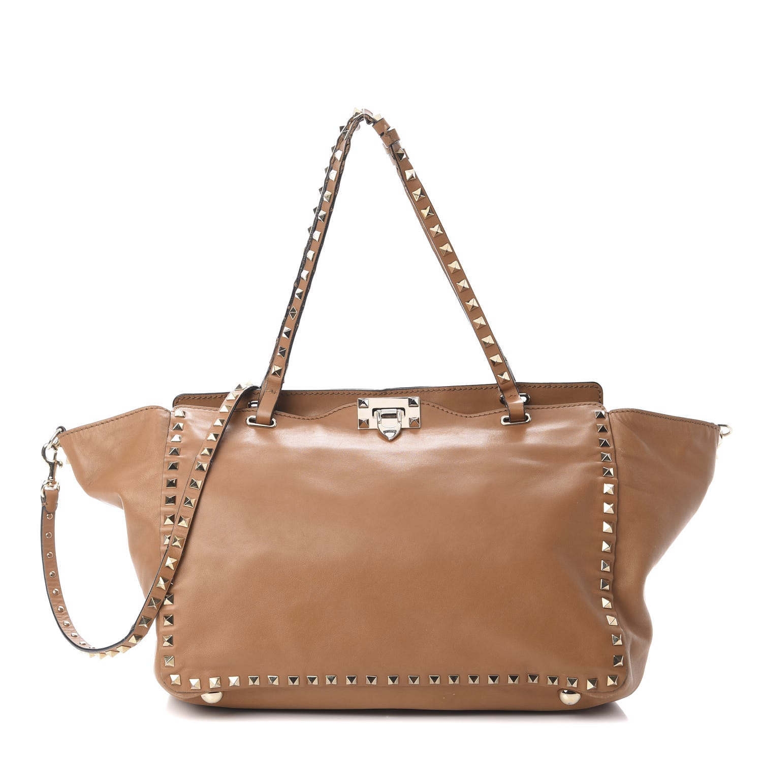 Valentino Garavani Vitello Medium Rockstud Tote Camel 1 of 16