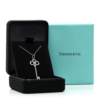 Tiffany 18K White Gold Diamond Mini Crown Key Pendant Necklace 5 of 5