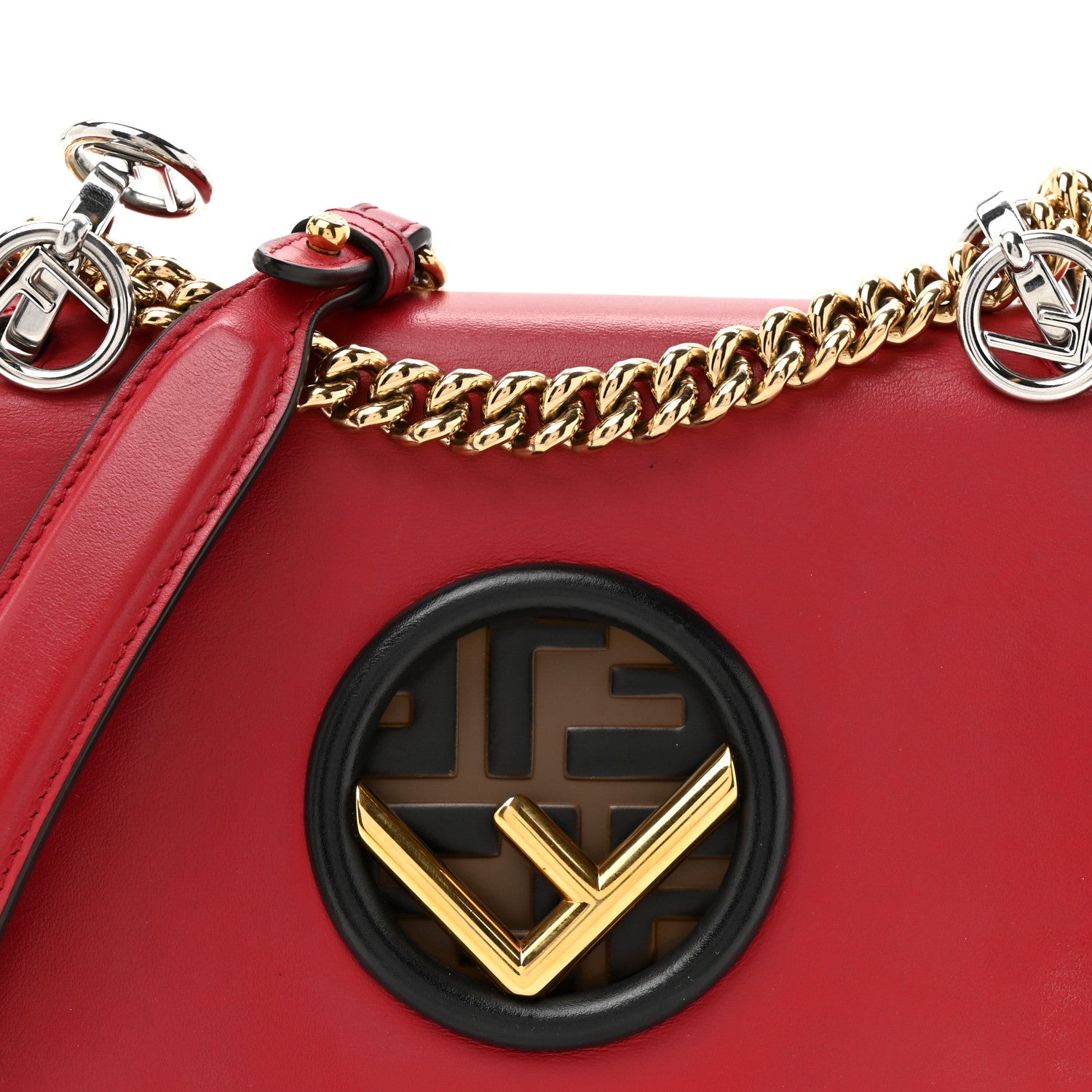 Fendi Vitello Century F is Fendi Bi-Color FF 1974 Embossed Small Kan I Shoulder Bag Fragola Maya Black 8 of 13