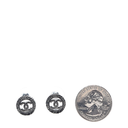 Chanel Ruthenium Crystal CC Round Earrings Silver 2 of 5
