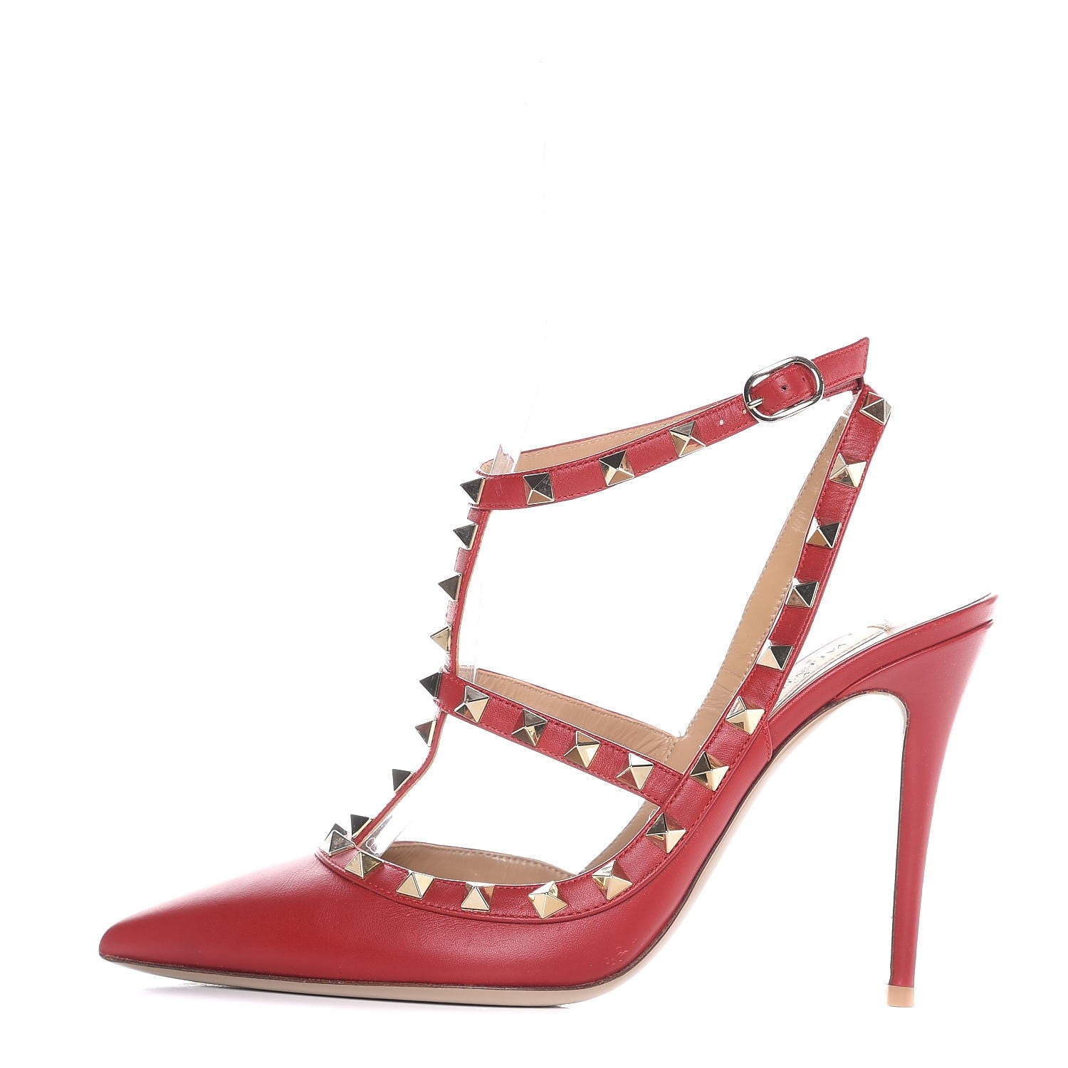 Valentino Garavani Nappa Rockstud Ankle Strap Pumps 39.5 Red 1 of 10