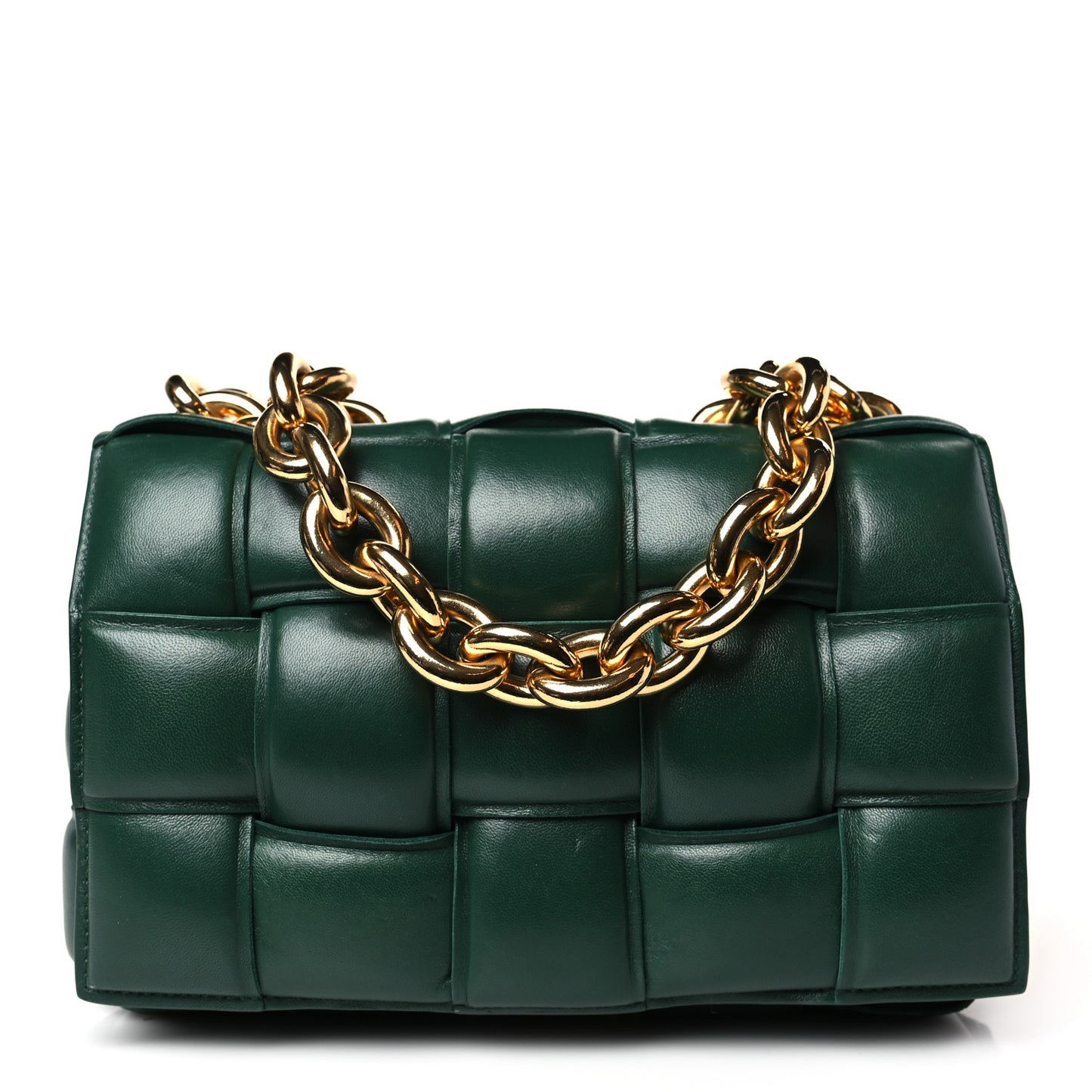 Lambskin Maxi Intreccio Padded Chain Cassette Crossbody Bag Raintree