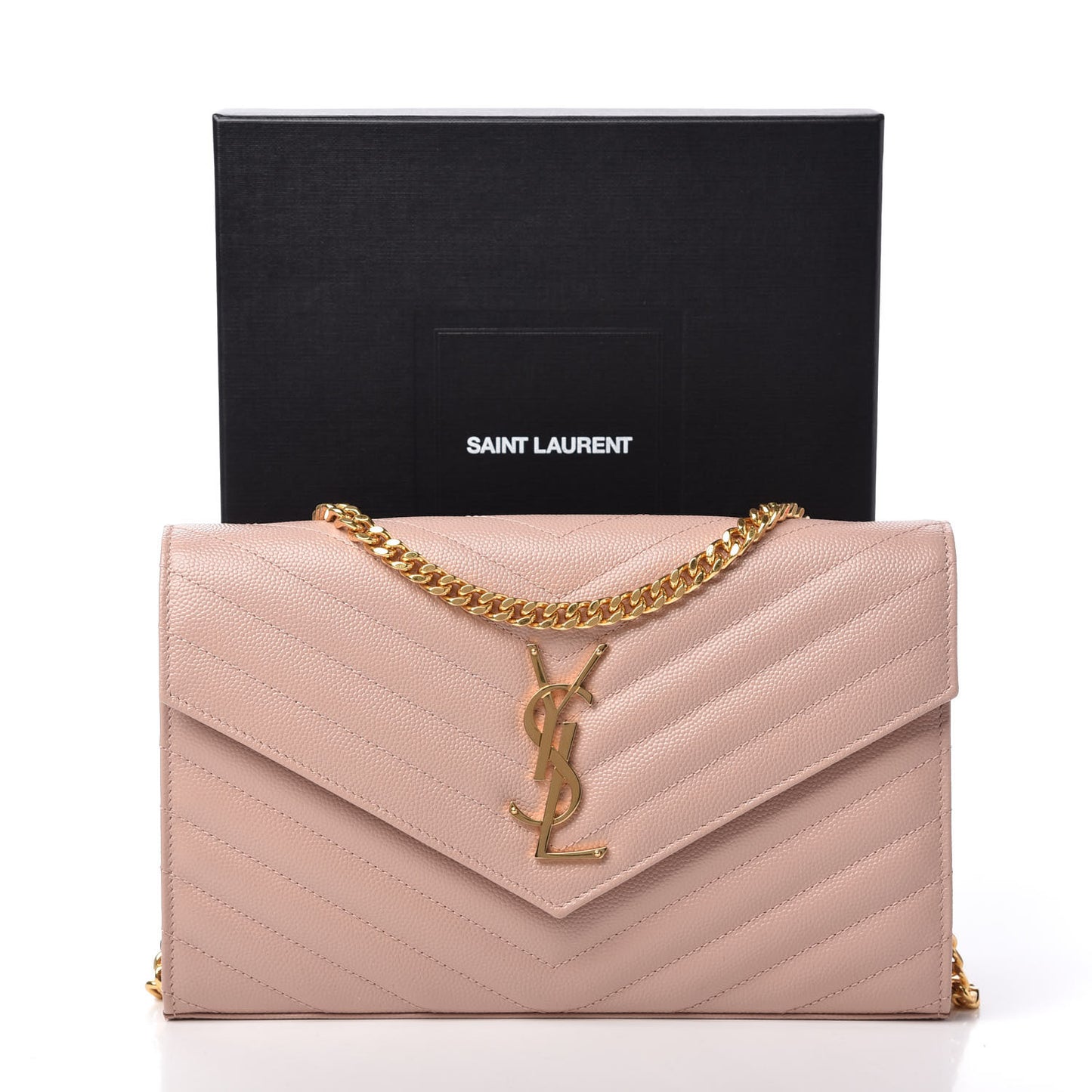 Grain De Poudre Matelasse Chevron Monogram Chain Wallet Pale Pink