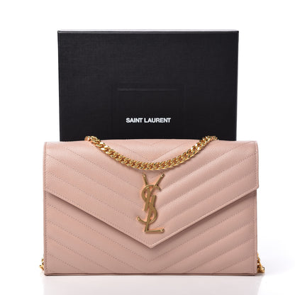 Saint Laurent Grain De Poudre Matelasse Chevron Monogram Chain Wallet Pale Pink 11 of 11