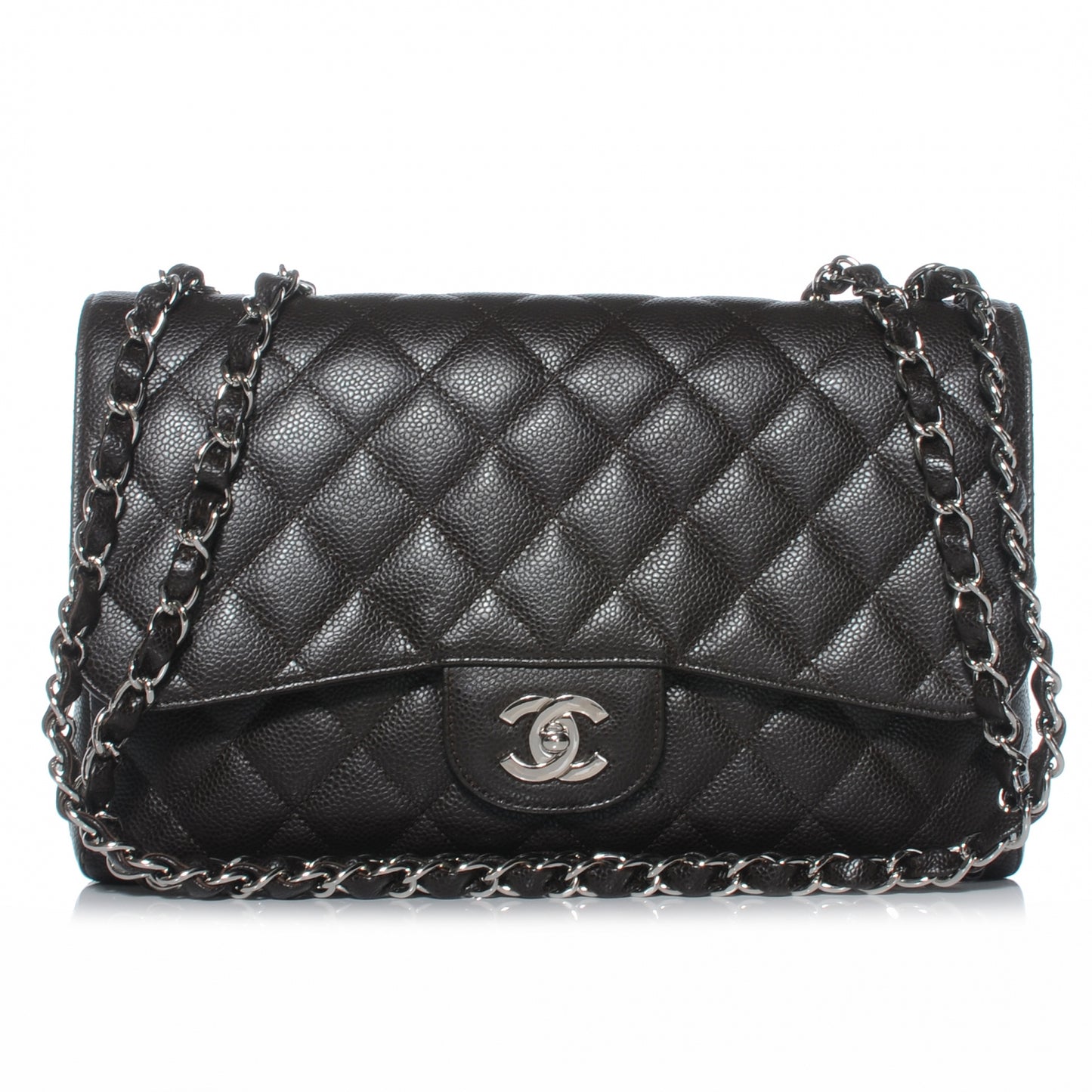 Caviar Quilted Jumbo Single Flap Dark Brown