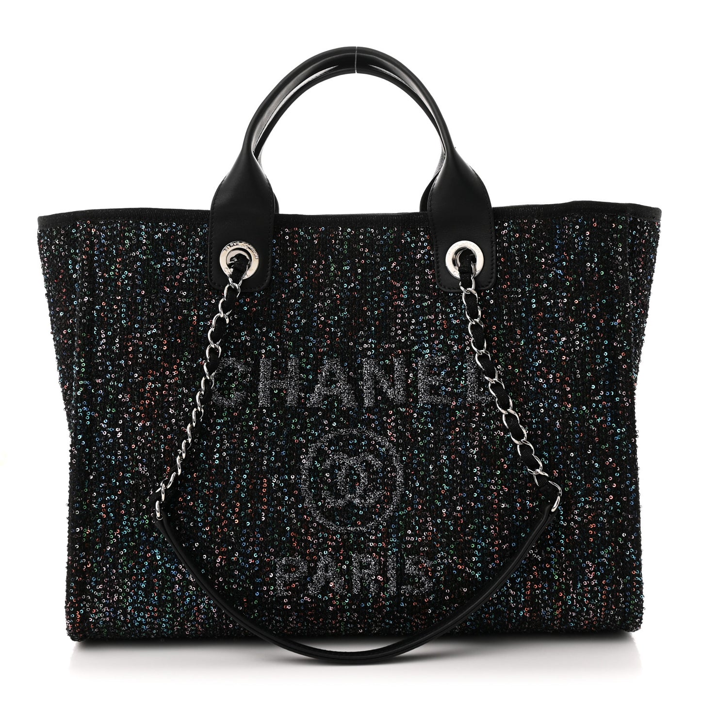 Calfskin Sequin Small Deauville Tote Black