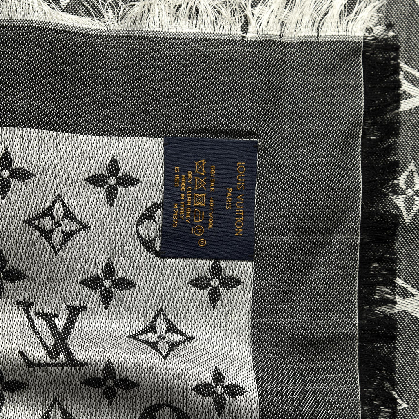 Silk Wool Monogram Denim Shawl Black