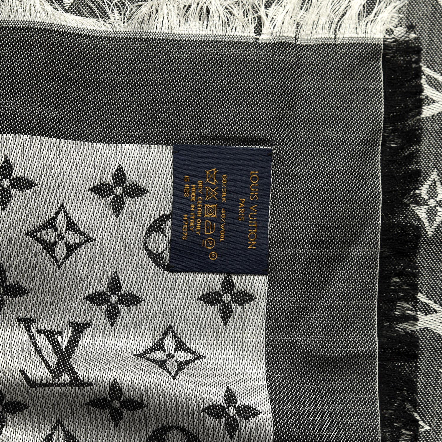 Louis Vuitton Silk Wool Monogram Denim Shawl Black 4 of 4