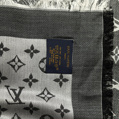 Louis Vuitton Silk Wool Monogram Denim Shawl Black 4 of 4