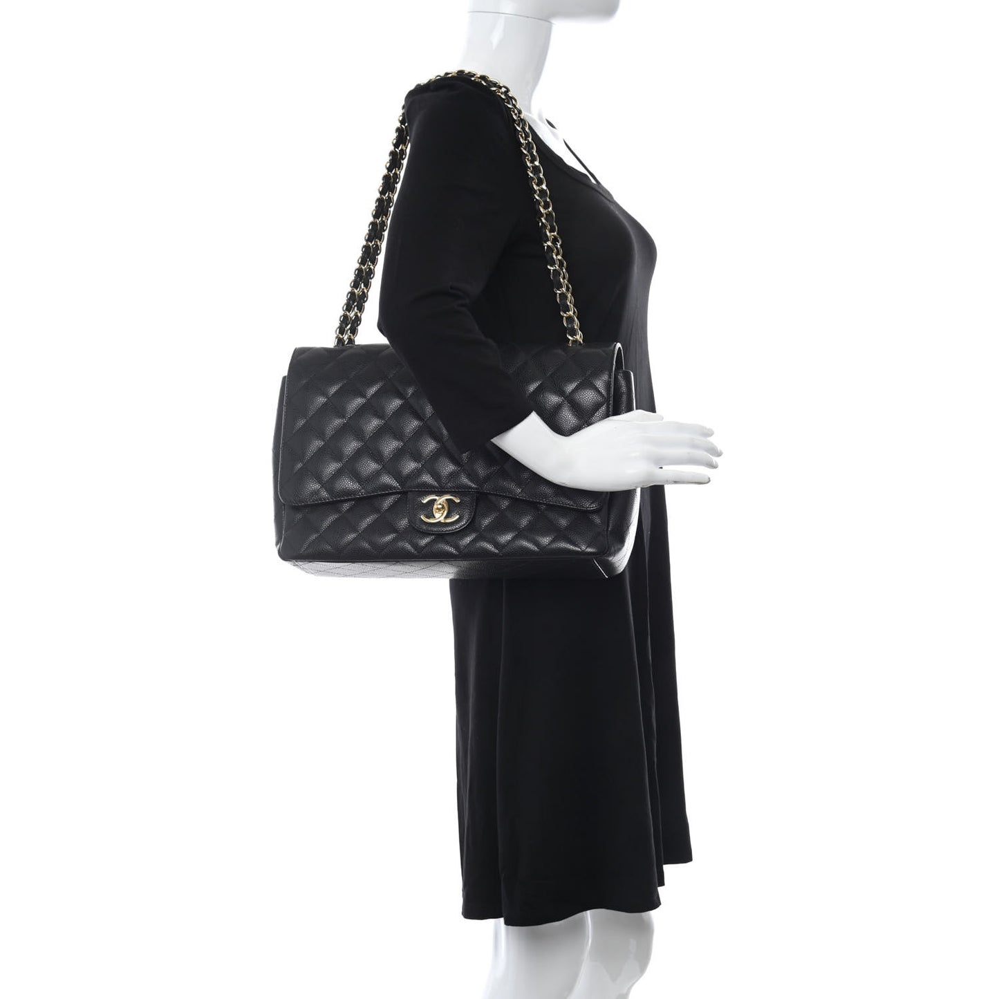 Caviar Quilted Maxi Double Flap Black