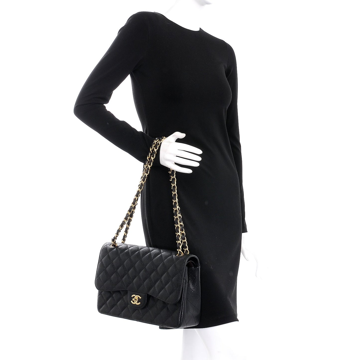 Caviar Quilted Jumbo Double Flap Black