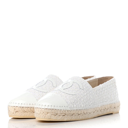 Chanel Tweed Patent CC Espadrilles 38 White 3 of 10