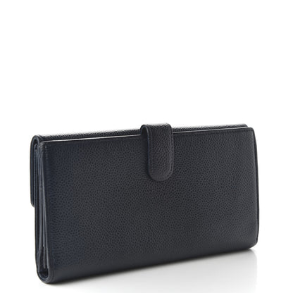 Chanel Caviar CC Long Flap French Wallet Navy Blue 3 of 12