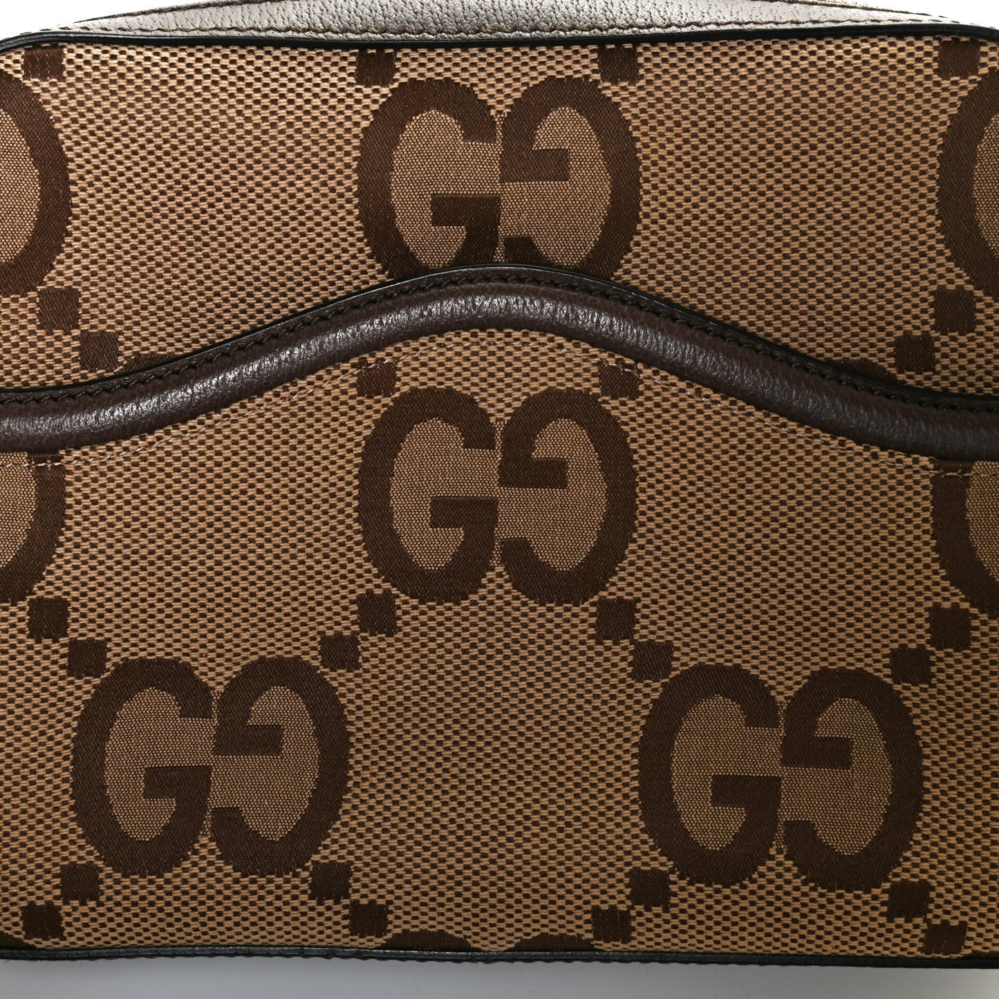 Monogram Jumbo GG Textured Dollar Calfskin Web Messenger Shoulder Bag Camel Ebony New Acero