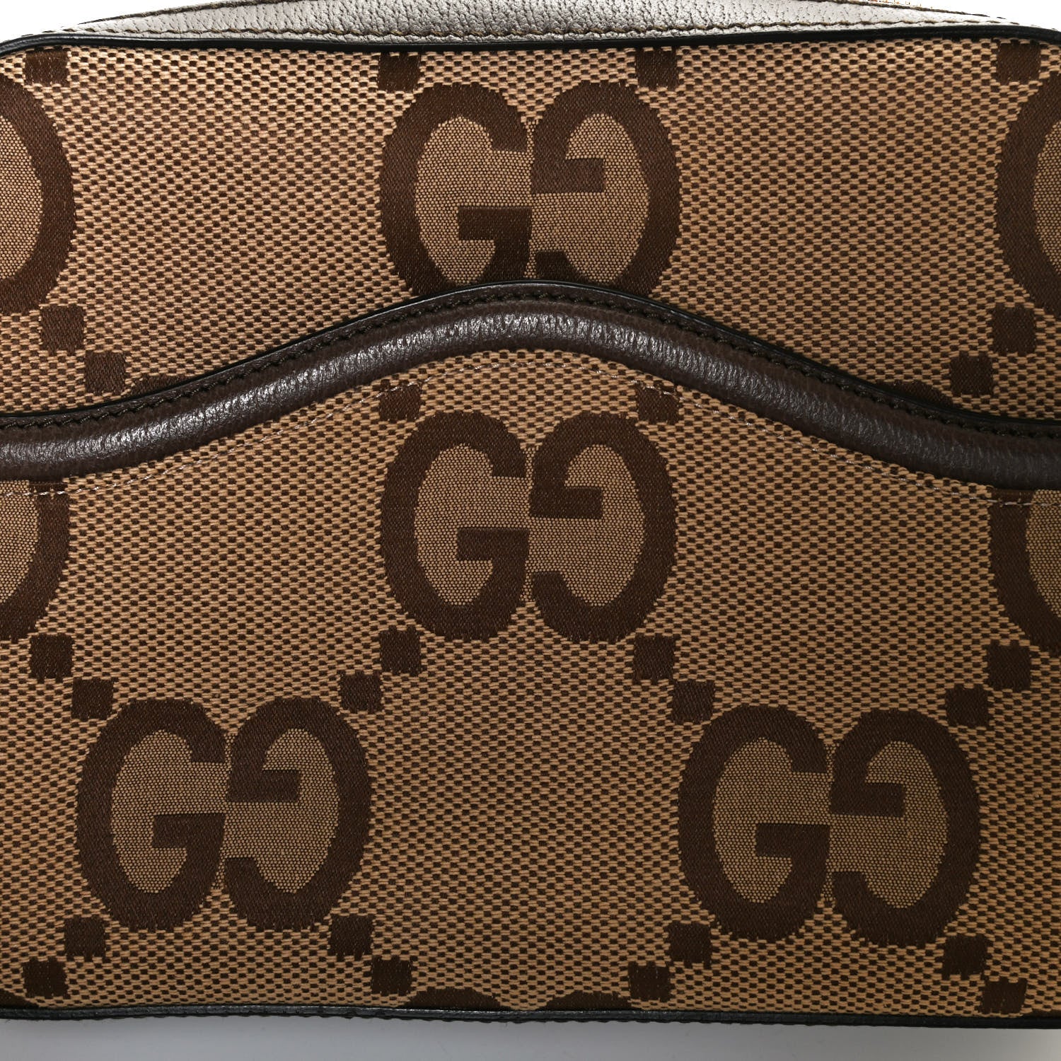 Gucci Monogram Jumbo GG Textured Dollar Calfskin Web Messenger Shoulder Bag Camel Ebony New Acero 8 of 12