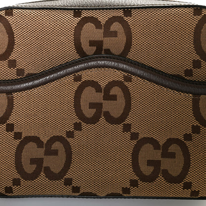 Gucci Monogram Jumbo GG Textured Dollar Calfskin Web Messenger Shoulder Bag Camel Ebony New Acero 8 of 12