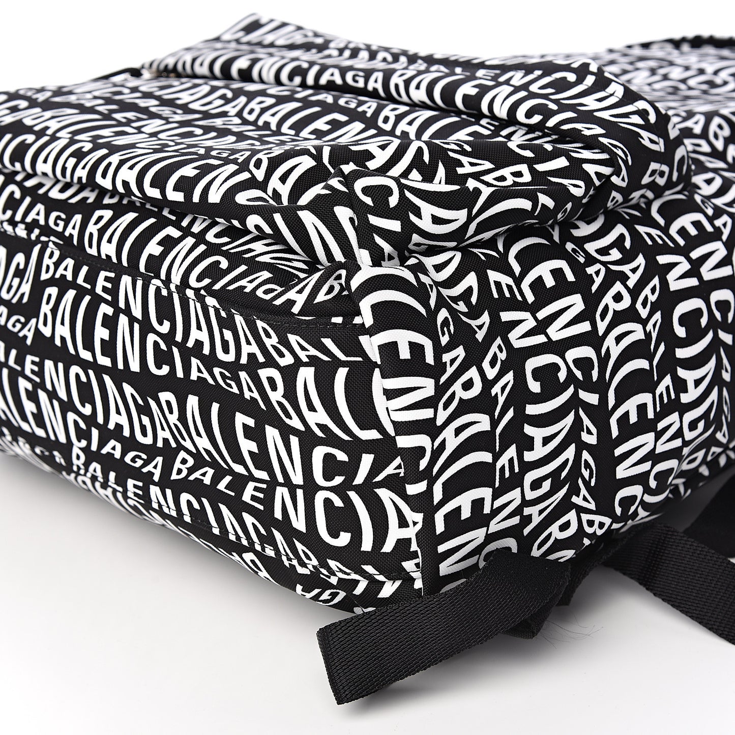 Nylon Wave Logo Printed Wheel Backpack Black White