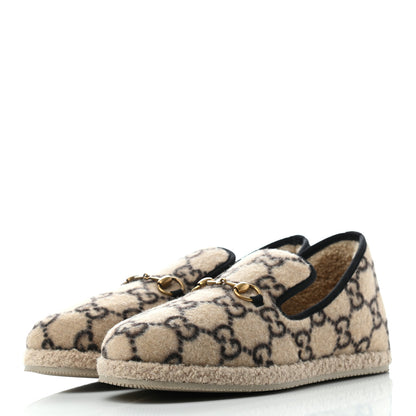 Gucci Covered Wool GG Monogram Mens Fria Horsebit Loafers 8.5 Beige Ebony Black Butterscotch 3 of 8