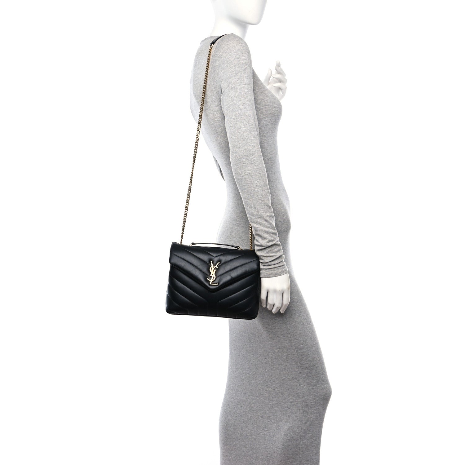 Saint Laurent Calfskin Y Quilted Monogram Small Loulou Chain Satchel Black 2 of 12