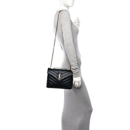 Saint Laurent Calfskin Y Quilted Monogram Small Loulou Chain Satchel Black 2 of 12