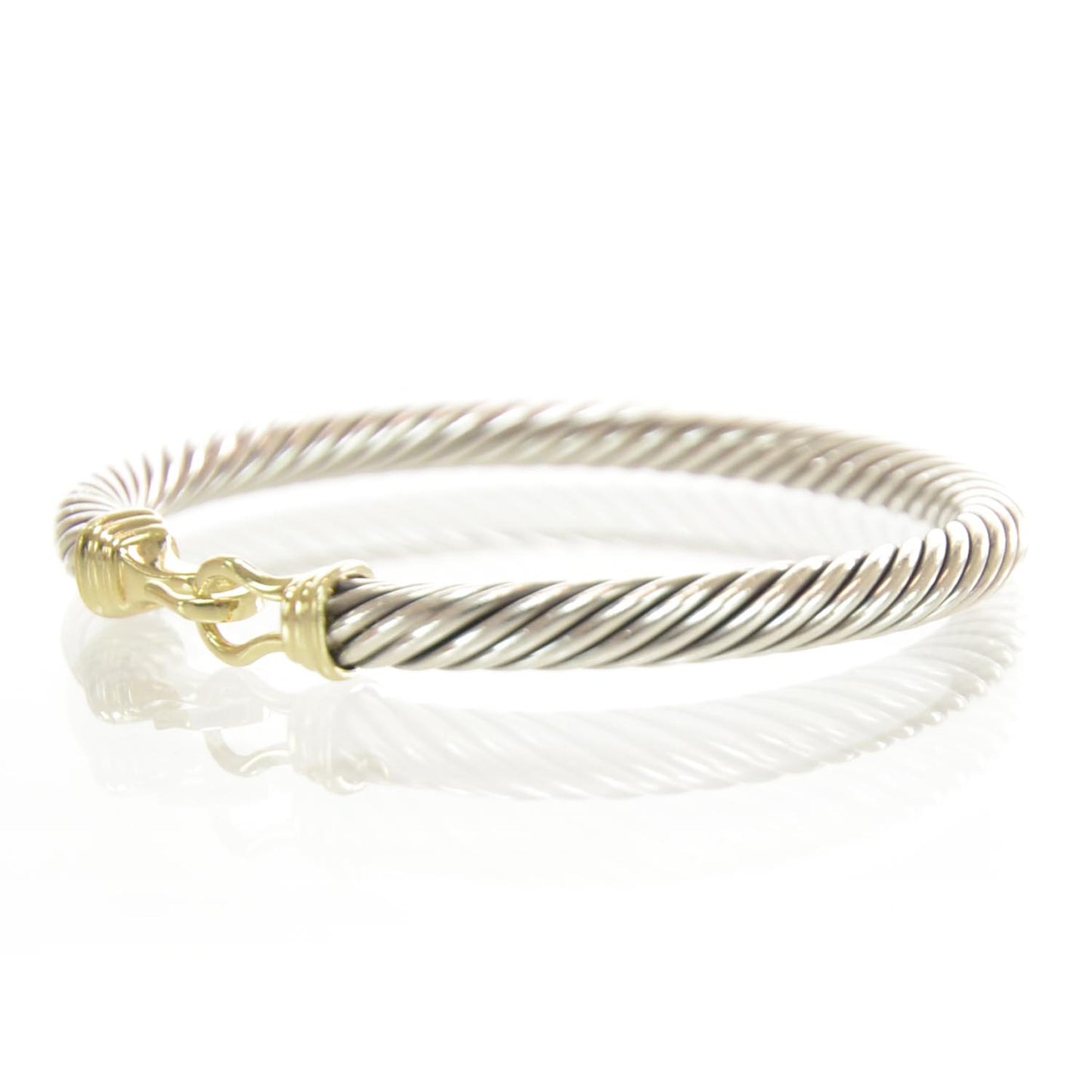 Sterling Silver 14K Yellow Gold 5mm Cable Classic Buckle Bracelet