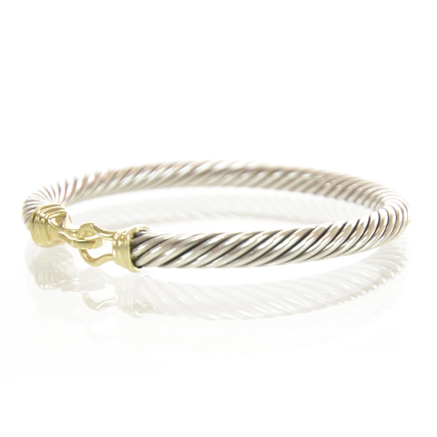 David Yurman Sterling Silver 14K Yellow Gold 5mm Cable Classic Buckle Bracelet 3 of 7