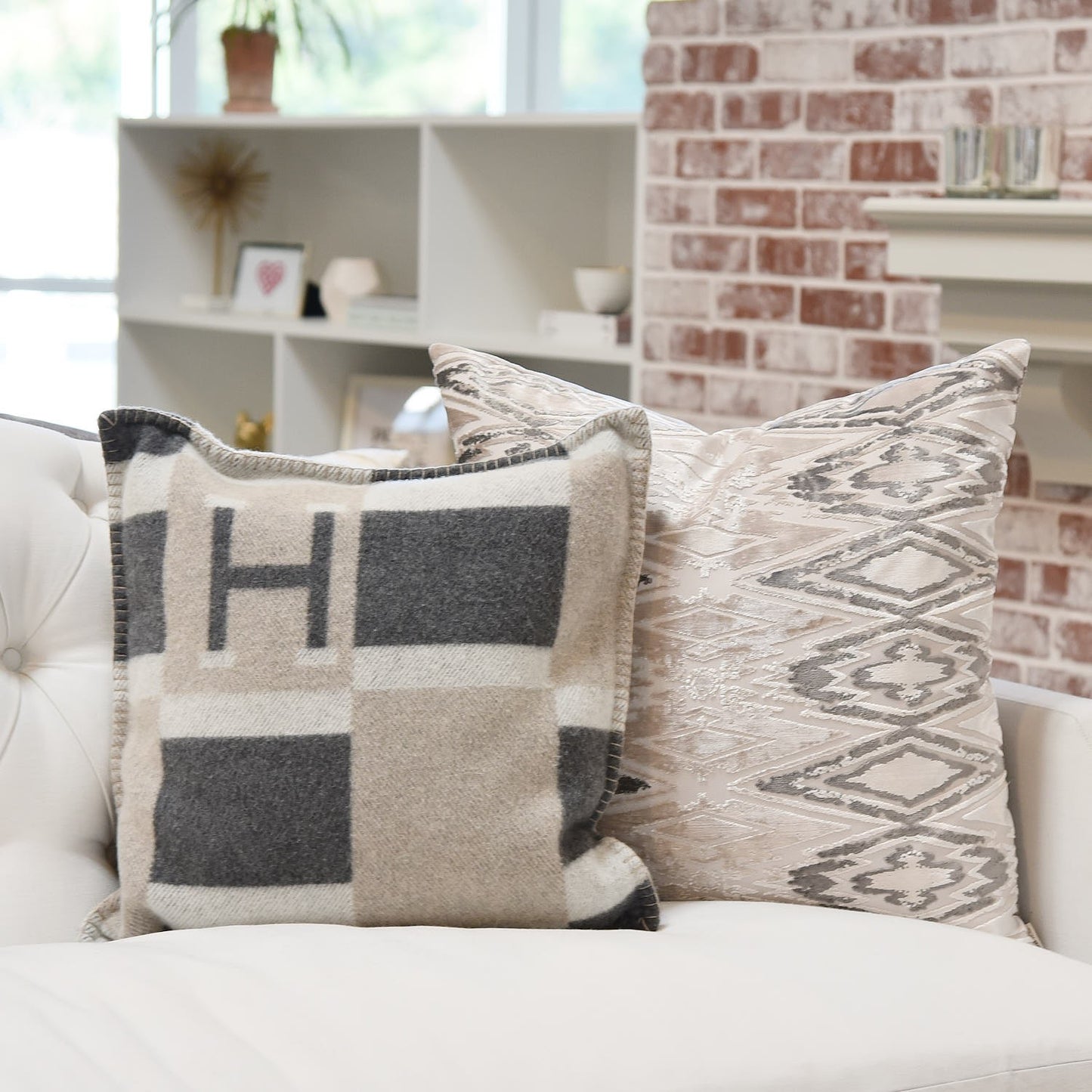 Wool Cashmere Avalon Bayadere Pillow PM Galet Ecru