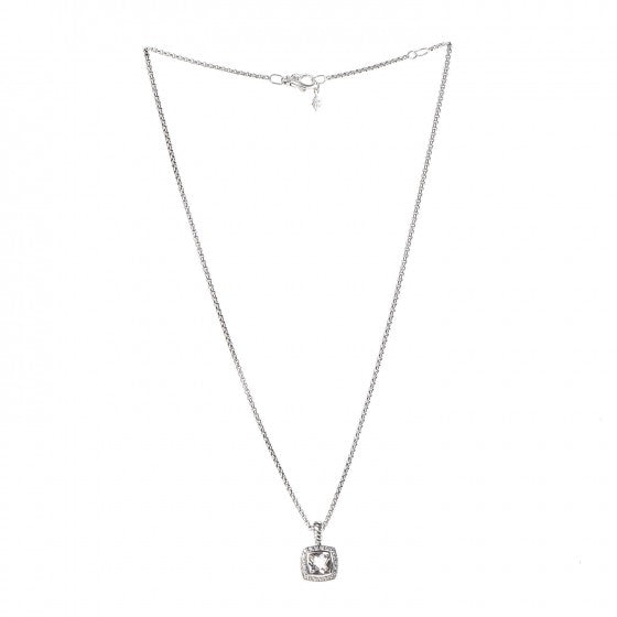 Sterling Silver Diamond White Topaz 7mm Petite Albion Pendant Necklace
