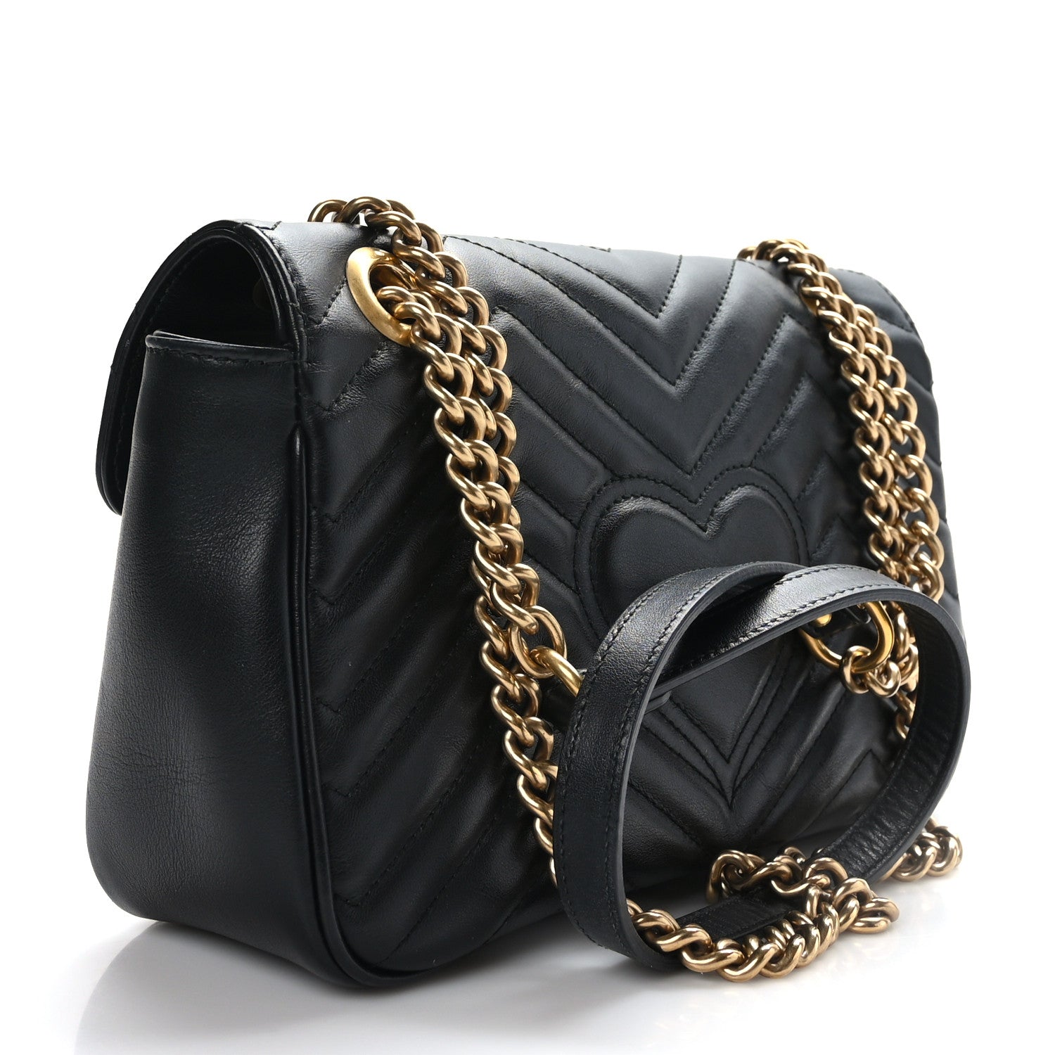 Gucci Calfskin Matelasse Small GG Marmont Shoulder Bag Black 3 of 9