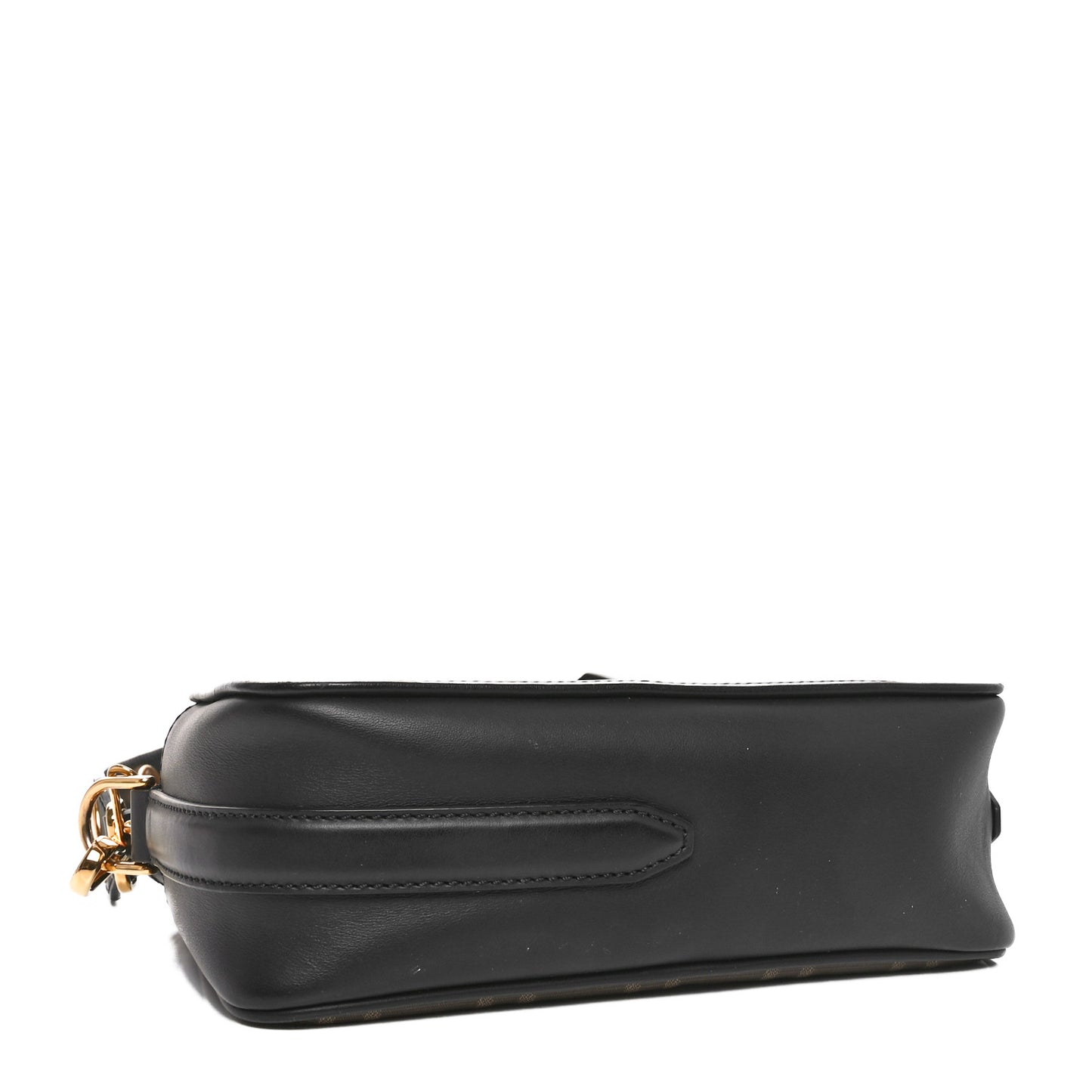 Glazed Fabric Vitello Century F is Fendi FF 1974 Stamp Patch Camera Case Mogano Panna Black