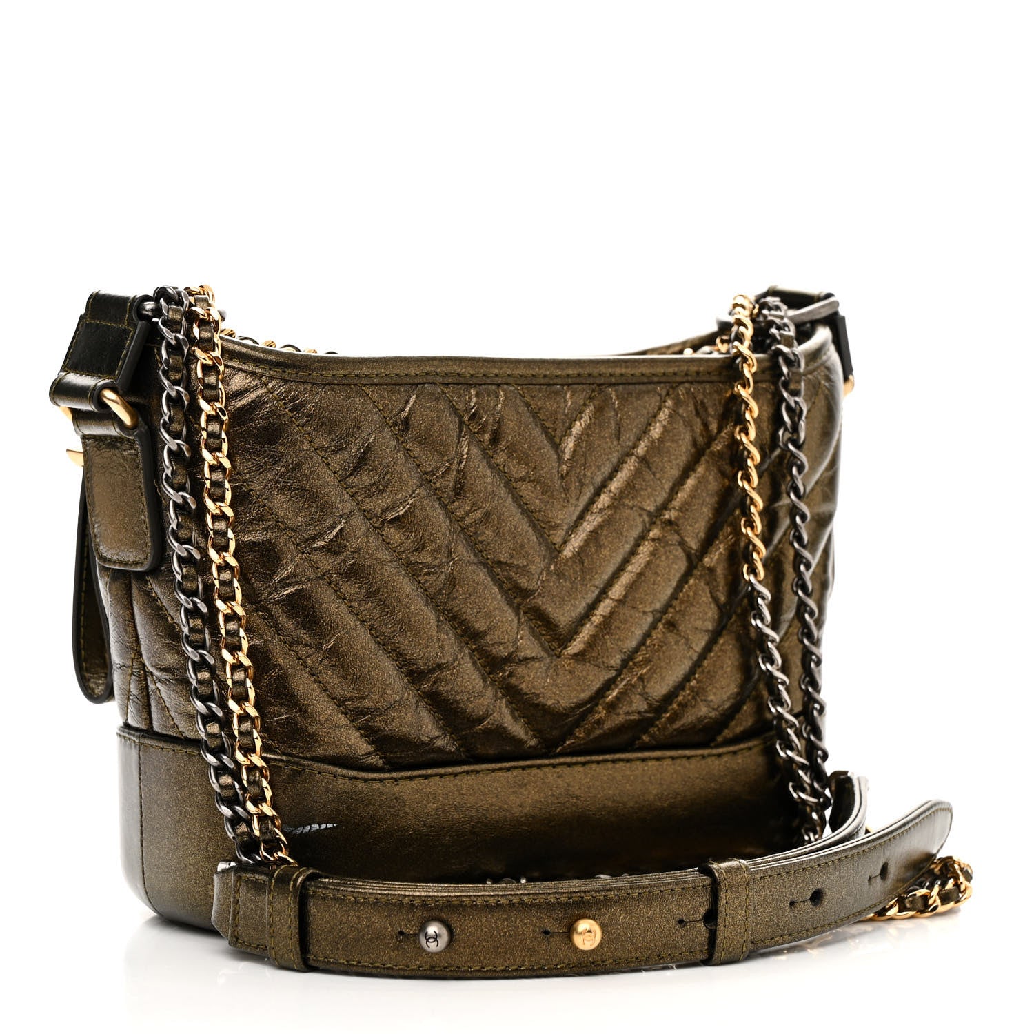 Chanel Metallic Calfskin Chevron Quilted Small Gabrielle Hobo Gold 3 of 11
