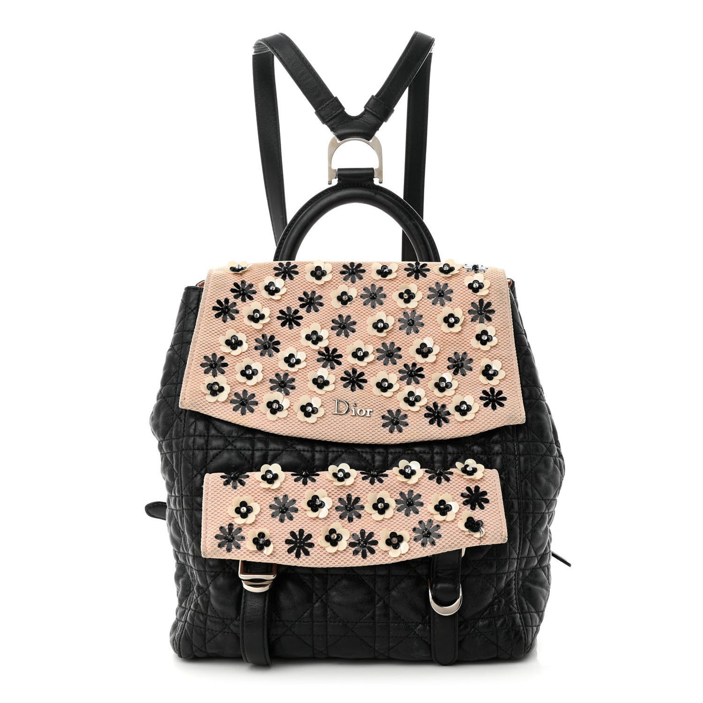 Lambskin Mesh Cannage Embroidered Large Stardust Backpack Black Pink