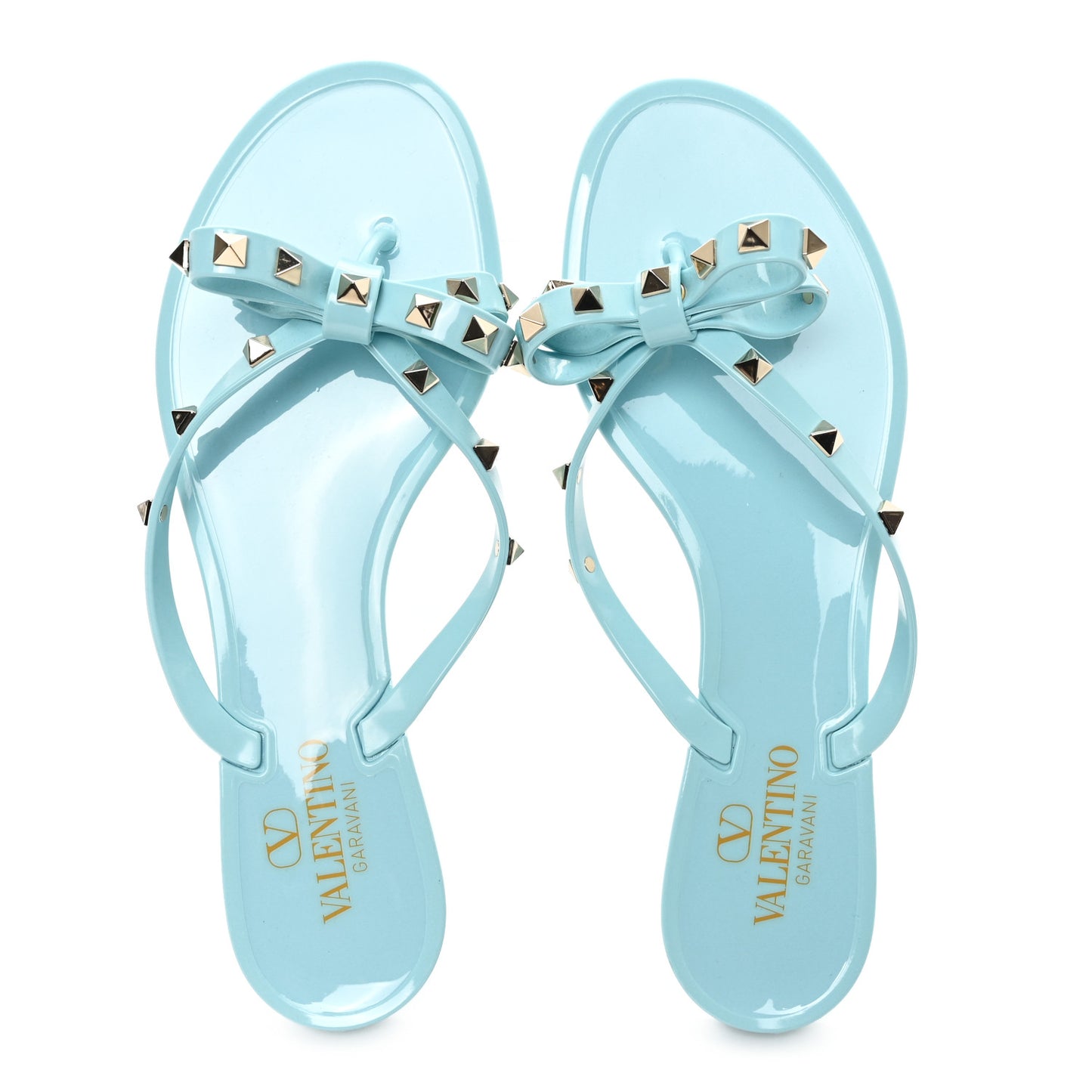 PVC Jelly Rockstud Bow Thong Sandals 41 Light Blue