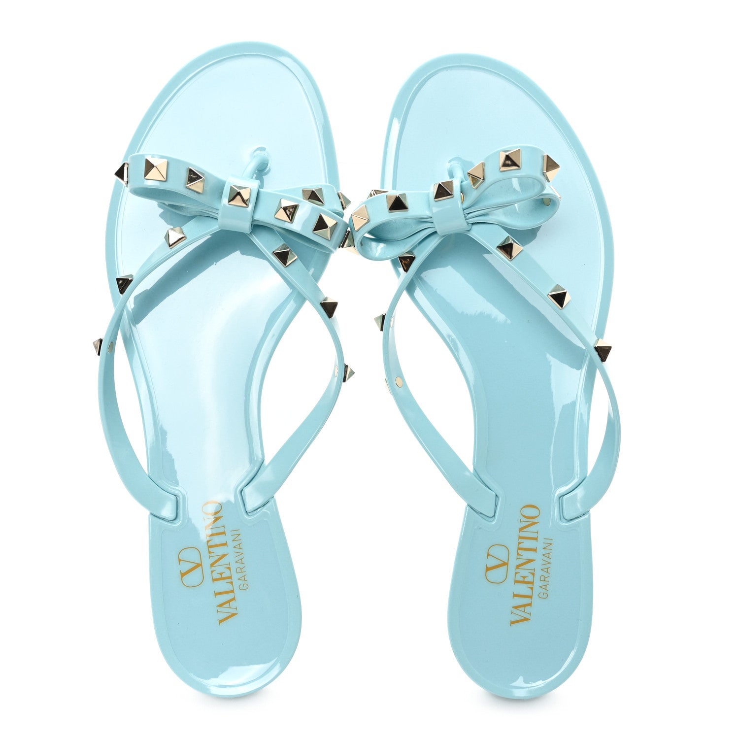 Valentino Garavani PVC Jelly Rockstud Bow Thong Sandals 41 Light Blue 2 of 8