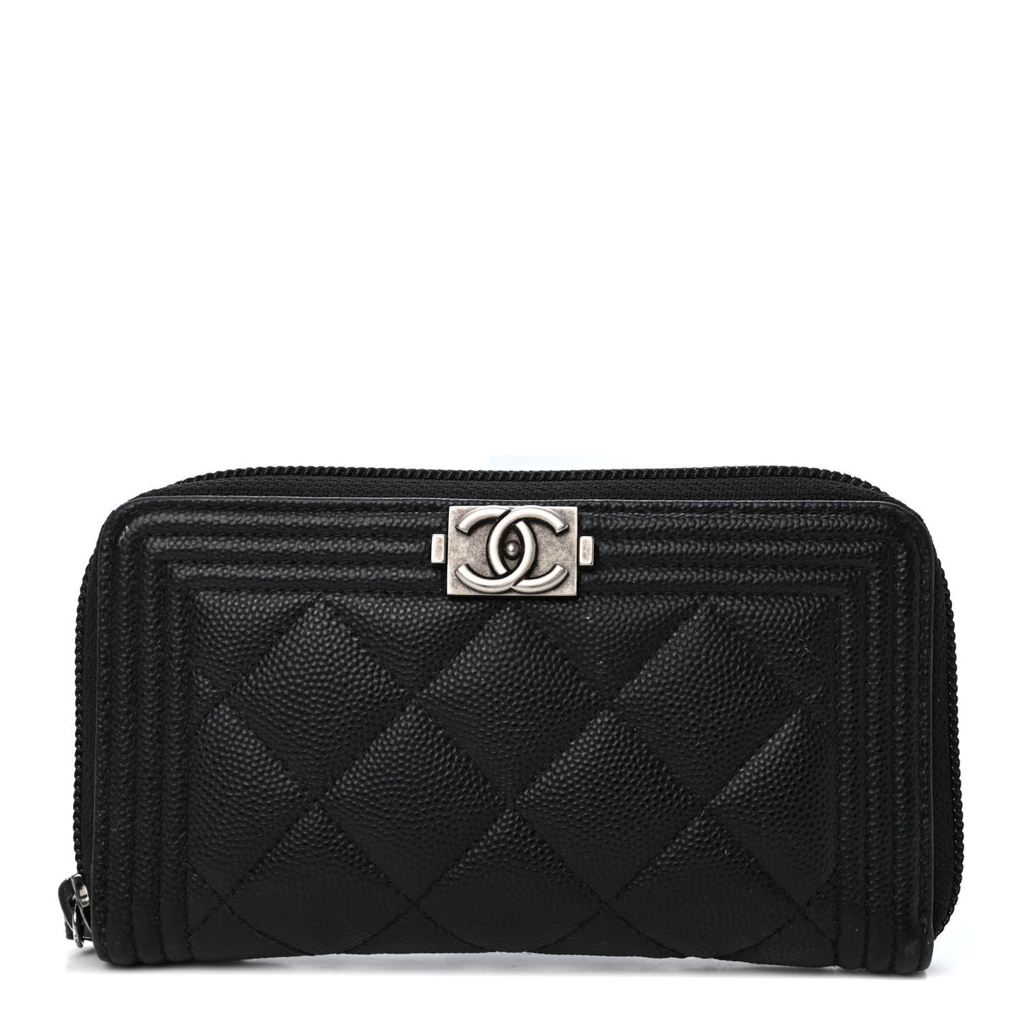 Caviar Quilted Small Boy Zip Around Wallet Black