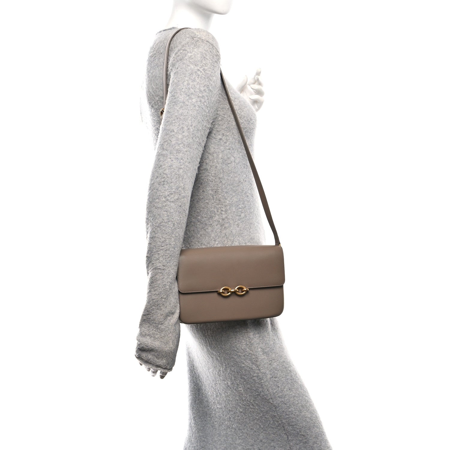 Saint Laurent Smooth Calfskin Le Maillon Satchel Taupe 2 of 10