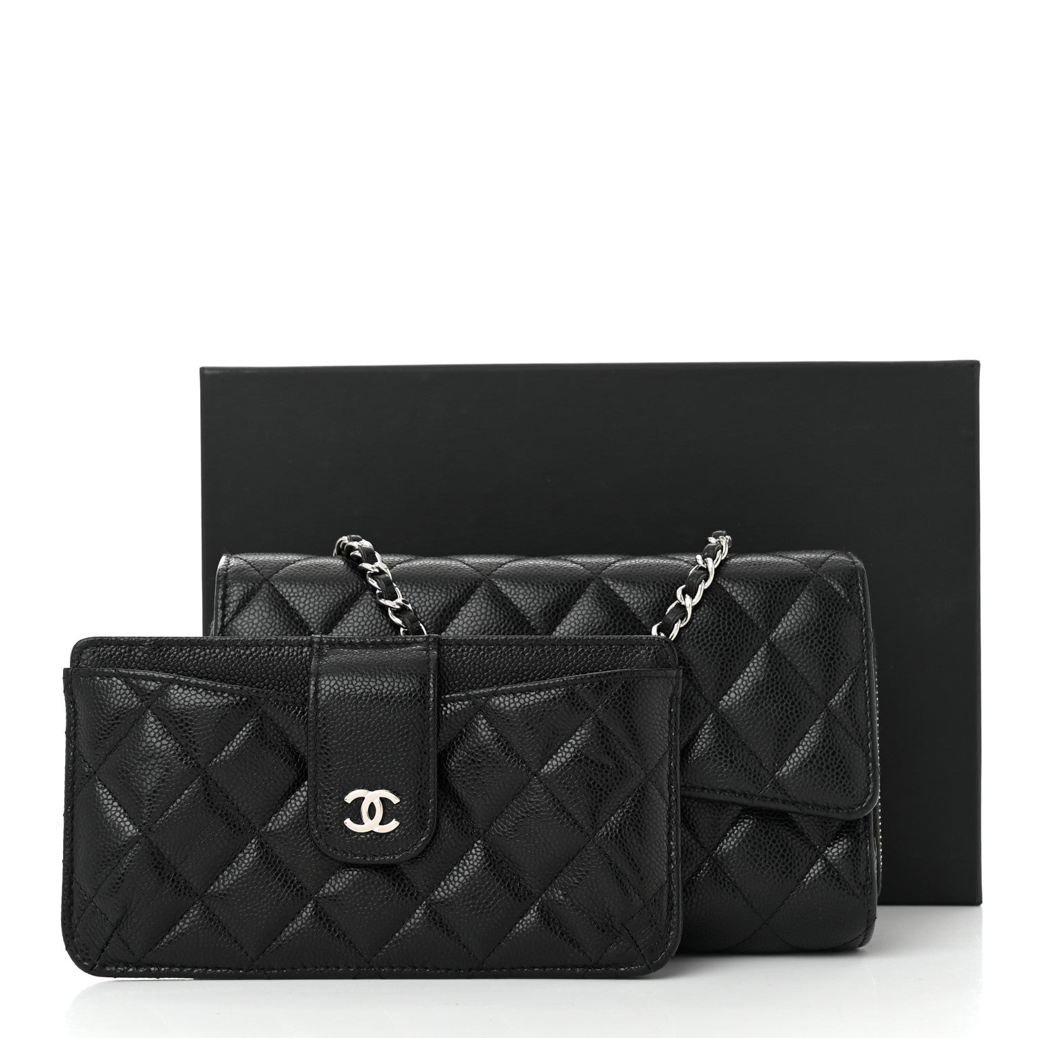 Chanel Caviar Quilted Phone Holder Wallet on Removable Chain Black 14 of 14