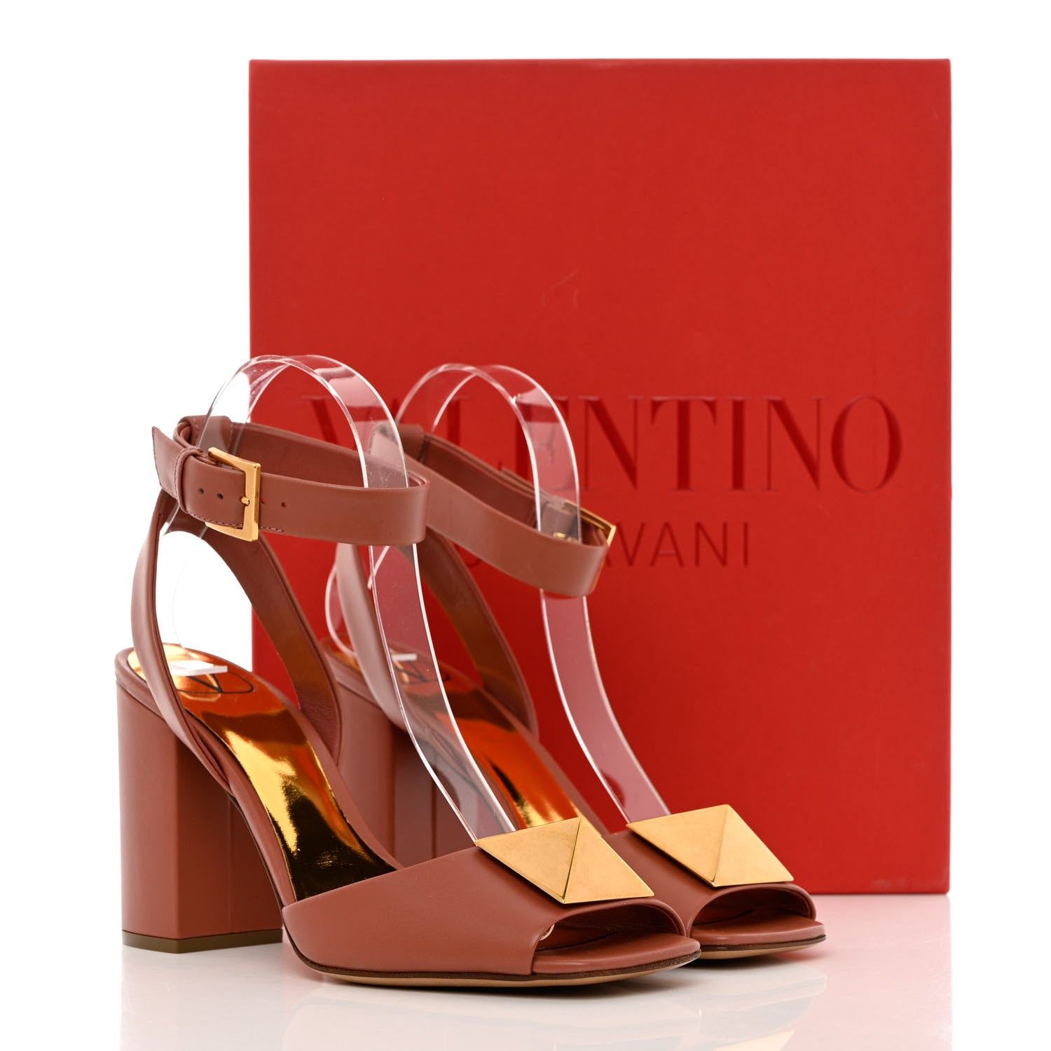 Valentino Garavani Calfskin One Stud Ankle Strap 90mm Sandals 37 Gingerbread 10 of 10