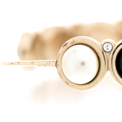 Chanel Crystal Pearl Metal Resin Polka Dot Hoop Earrings Gold Black 8 of 9