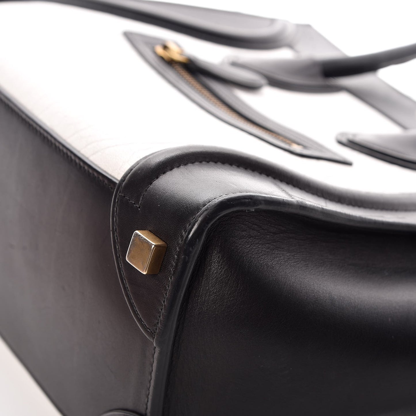 Shrunken Lambskin Micro Bi-Color Luggage Black White